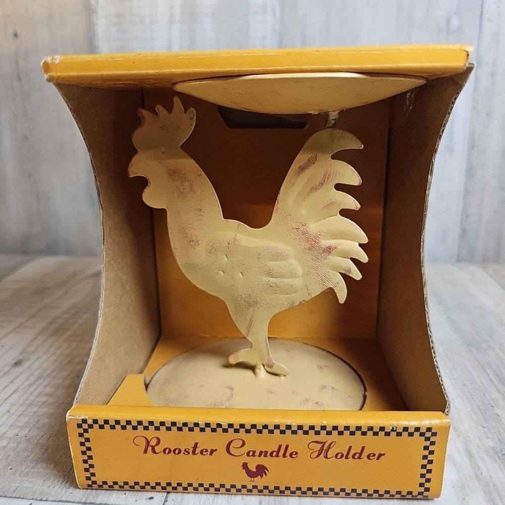Rooster Candle Holder Metal Pillar Stand Rustic Farmhouse Chicken Decor Brown Br